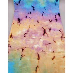 Tie Dyed Cotton Fabric Blue Purple Yellow Green 2.88 Yards x 46 Inches